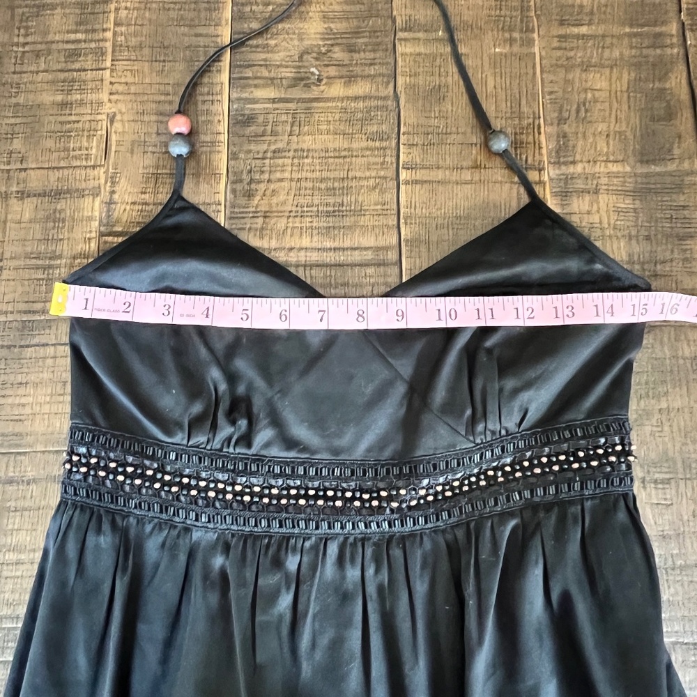 Ann Taylor Sz 0 V-Neck Halter Dress w/ Beading; Tie Neck; Cotton; Lined;Side Zip - Picture 9 of 11